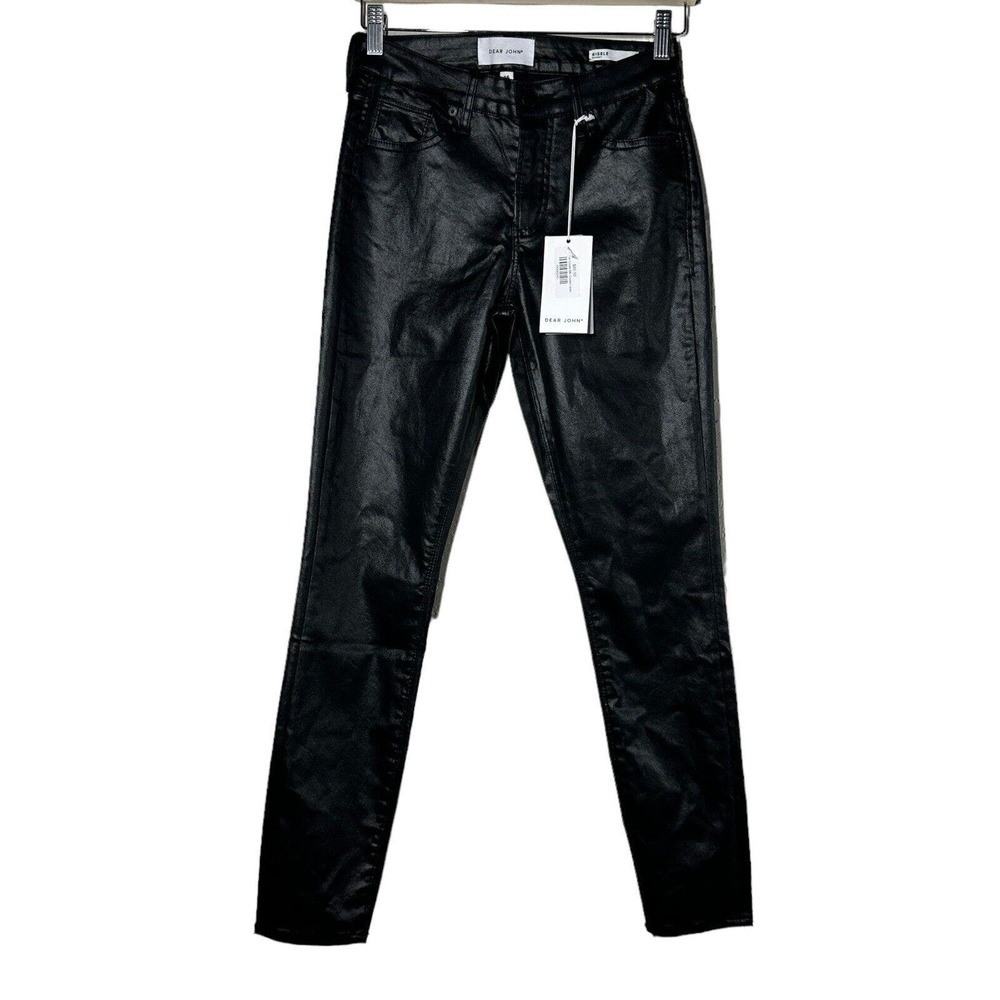 Dear John Jeans Gisele Skinny Black Coated Pants Womens Size 26 MSRP 89 NEW